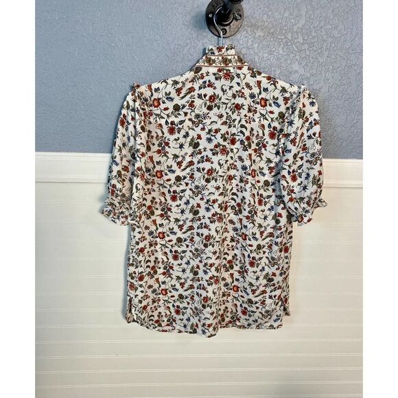 Max Studio Woman White Floral V-Neck Short Sleeve Blouse Women's Size XS - Picture 6 of 7